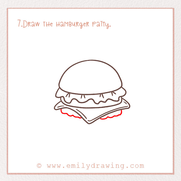 How to Draw a Hamburger - Step 7 – Draw the hamburger patty.