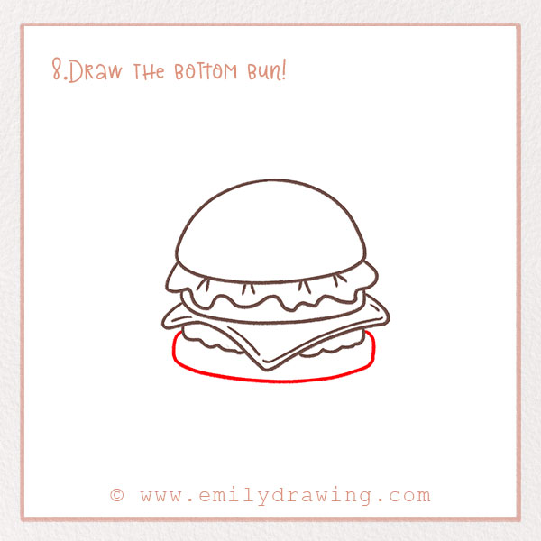 How to Draw a Hamburger - Step 8 – Draw the bottom bun!