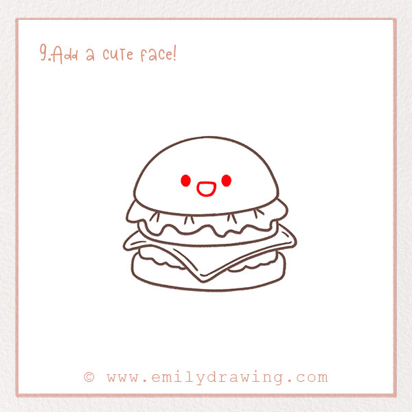 How to Draw a Hamburger - Step 9 – Add a cute face!