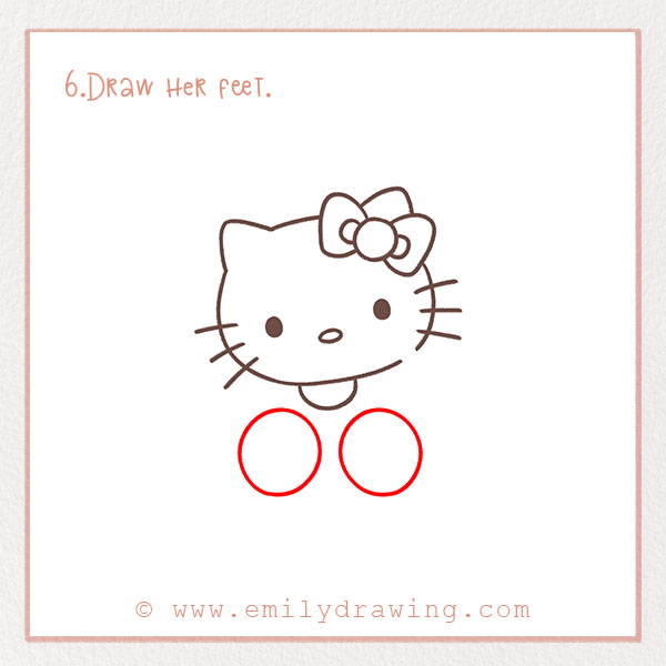 How to Draw a Hello Kitty - Step 6 – Draw her feet.