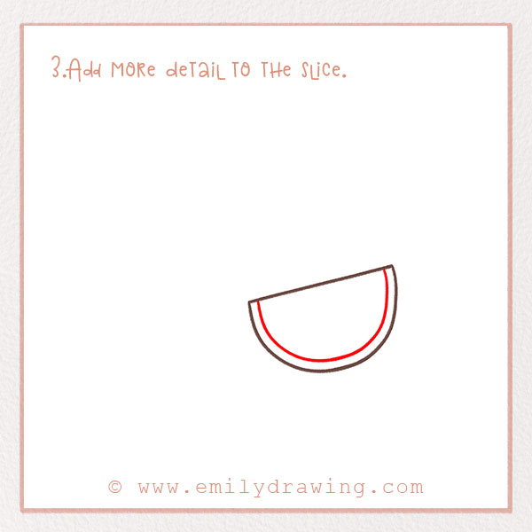 How to Draw a Watermelon - Step 3 – Add more detail to the slice.