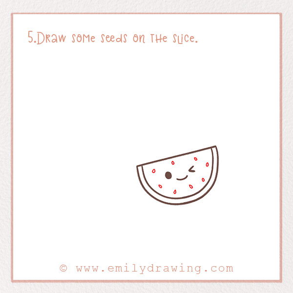 How to Draw a Watermelon - Step 5 – Draw some seeds on the slice.