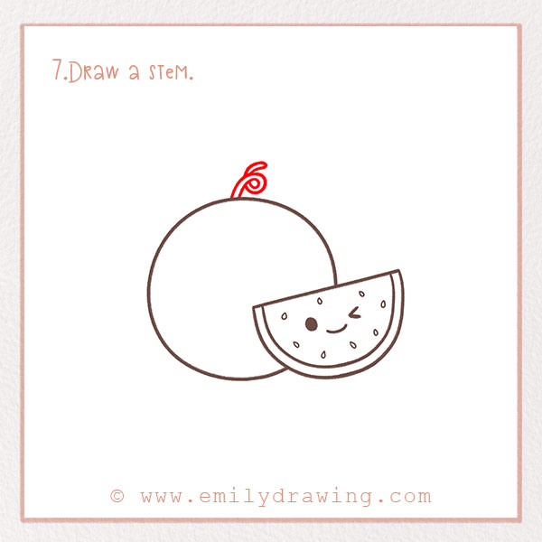 How to Draw a Watermelon - Step 7 – Draw a stem.