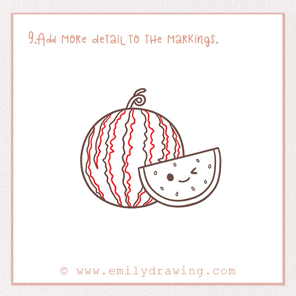 How to Draw a Watermelon - Step 9 – Add more detail to the markings.