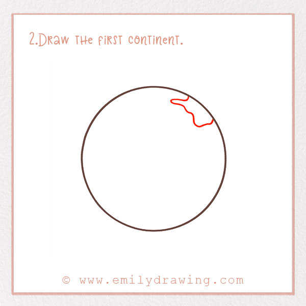 How to Draw earth - Step 2  – Draw the first continent.