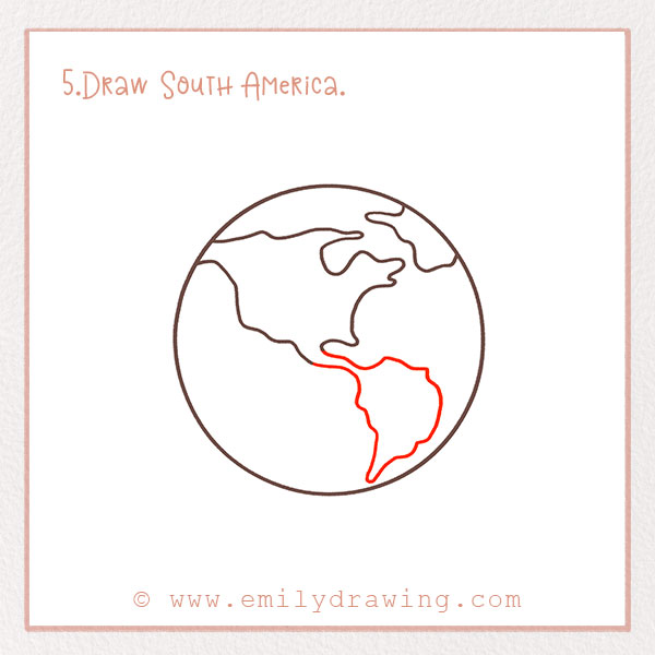 How to Draw earth - Step 5 – Draw South America.