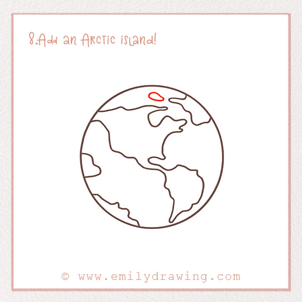 How to Draw earth - Step 8 – Add an Arctic island!