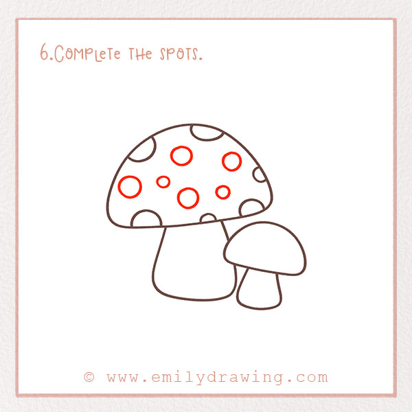 How to Draw Mushrooms - Step 6 – Complete the spots.