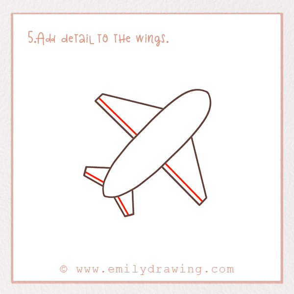 How to Draw a Plane - Step 5 – Add detail to the wings. 