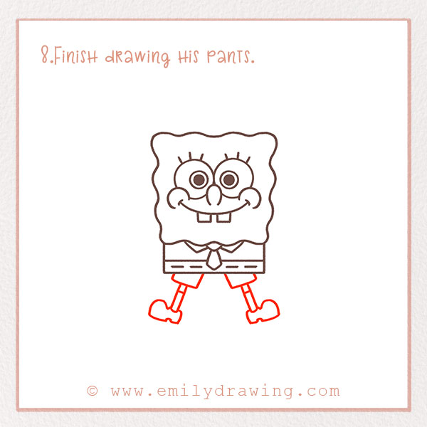 How to Draw SpongeBob - Step 8 – Finish drawing his pants.