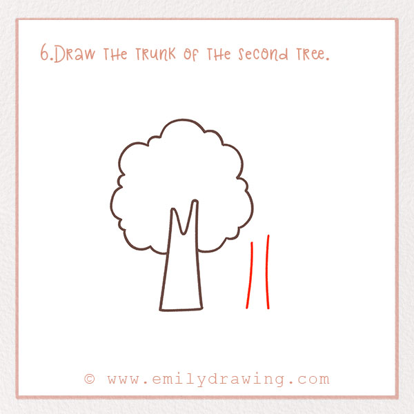 How to Draw a Tree - Step 6 – Draw the trunk of the second tree. 