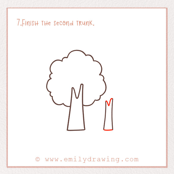 How to Draw a Tree - Step 7 – Finish the second trunk. 