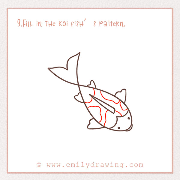 How to Draw a Koi Fish - Step 9 – Fill in the koi fish’s pattern.