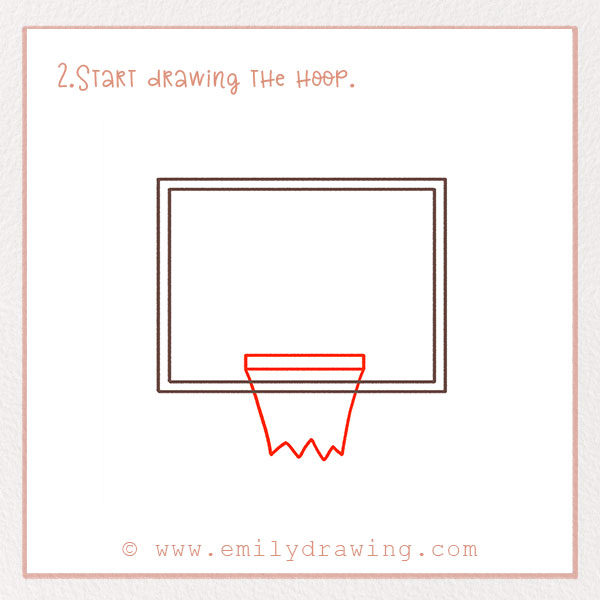 How to Draw a basketball - Step 2  – Start drawing the hoop. 