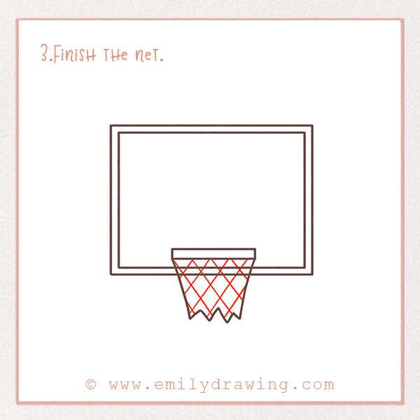 How to Draw a basketball - Step 3 – Finish the net.  