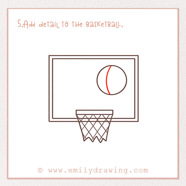 How to Draw a basketball - Step 5 – Add detail to the basketball. 