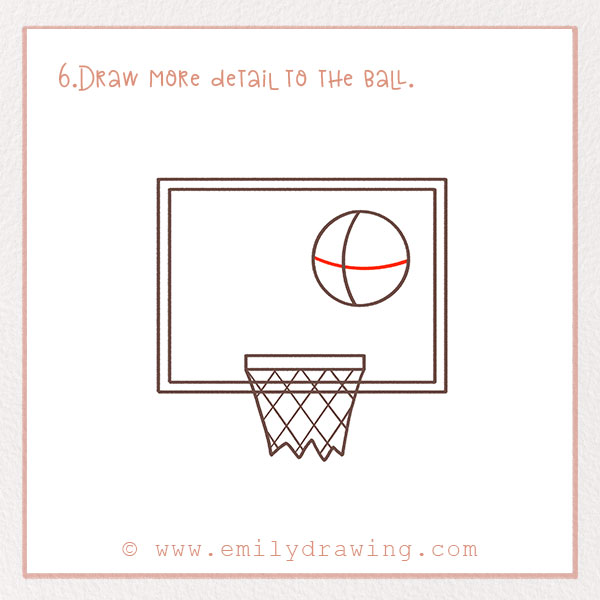 How to Draw a basketball - Step 6 – Draw more detail to the ball. 