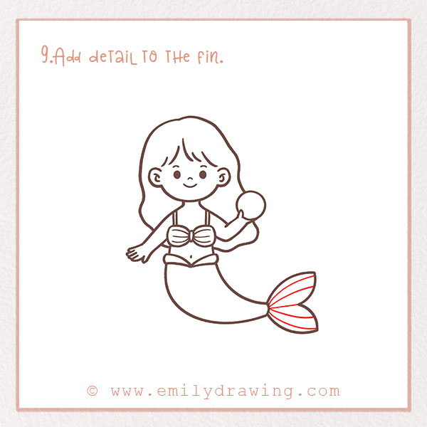 How to Draw a Mermaid - Step 9 – Add detail to the fin.