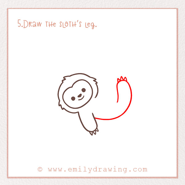 How to Draw a Sloth - Step 5 – Draw the sloth’s leg.