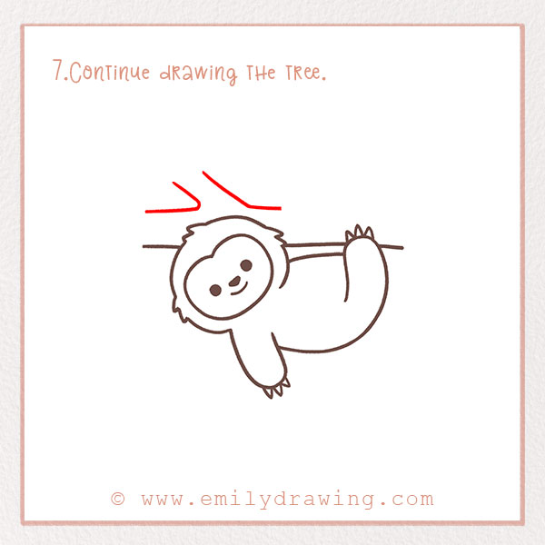 How to Draw a Sloth - Step 7 – Continue drawing the tree.