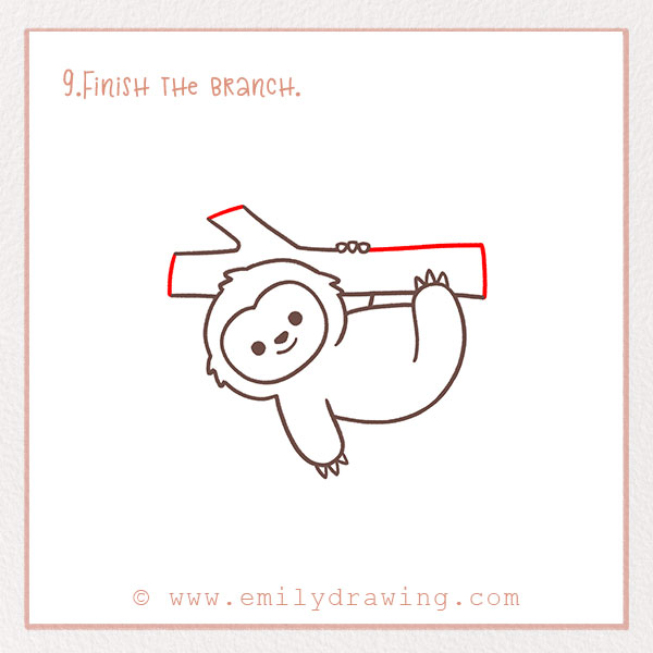 How to Draw a Sloth - Step 9 – Finish the branch.