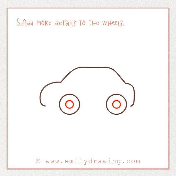 How to Draw a Car - Step 5 –  Add more details to the wheels.