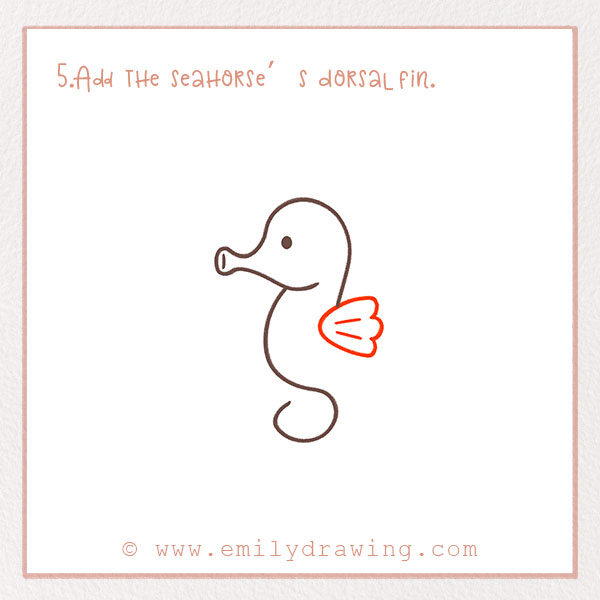 How to Draw a Seahorse - Step 5 – Add the seahorse’s dorsal fin.