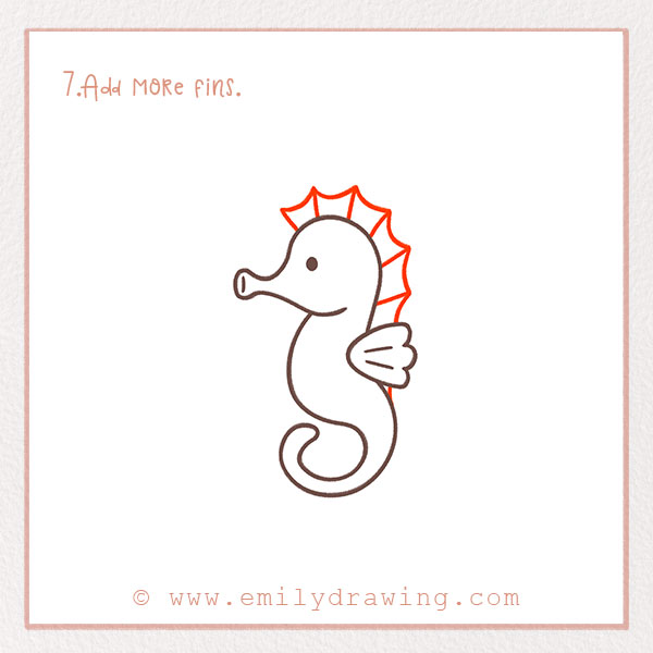 How to Draw a Seahorse - Step 7 – Add more fins.