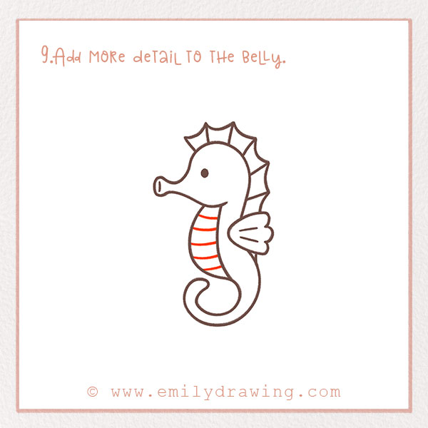 How to Draw a Seahorse - Step 9 – Add more detail to the belly.