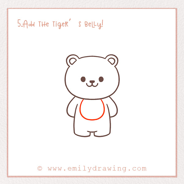 How to Draw a Tiger - Step 5 – Add the tiger’s belly!