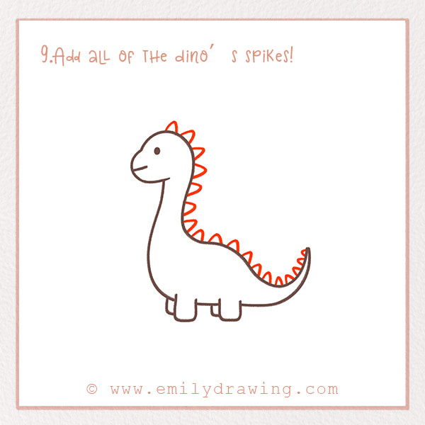 How to Draw a Dinosaur - Step 9 – Add all of the dino’s spikes!