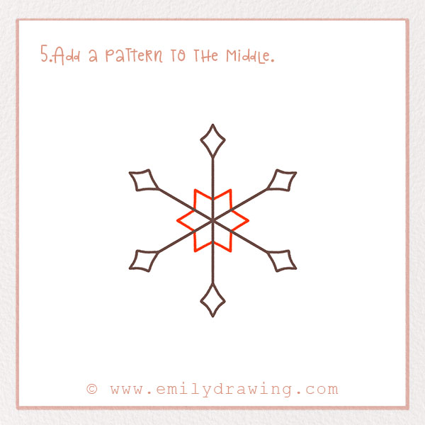 How to Draw a Snowflake - Step 5 – Add a pattern to the middle.