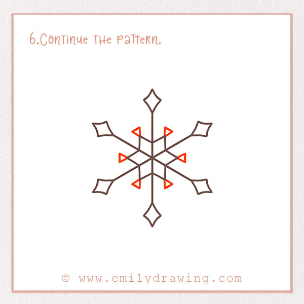 How to Draw a Snowflake - Step 6 – Continue the pattern.