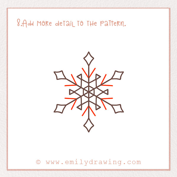 How to Draw a Snowflake - Step 8 – Add more detail to the pattern.