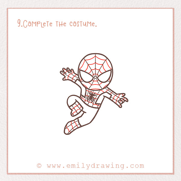 How to Draw Spider-Man - Step 9 – Complete the costume.