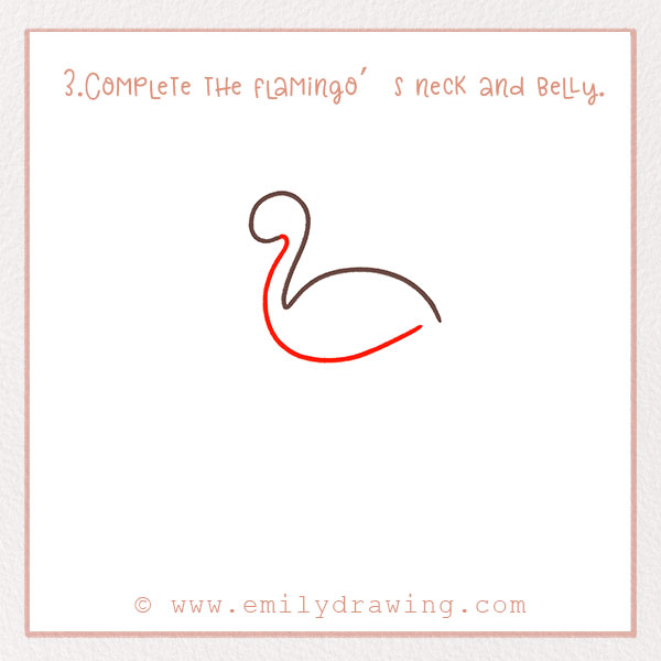 How to Draw a Flamingo - Step 3 – Complete the flamingo’s neck and belly.