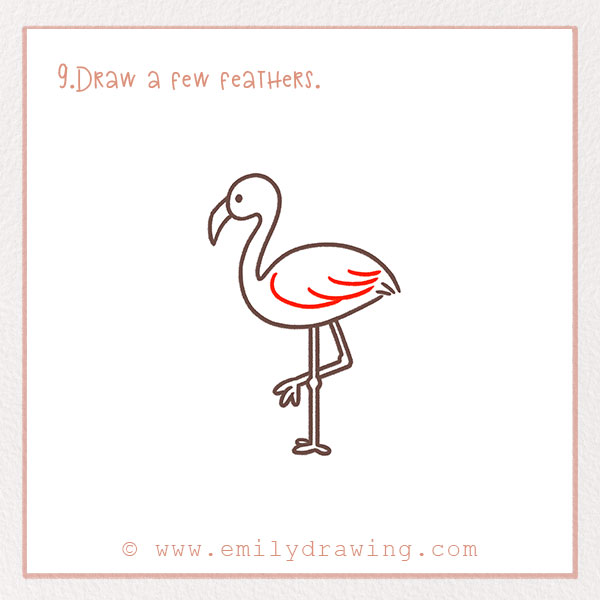 How to Draw a Flamingo - Step 9 – Draw a few feathers.