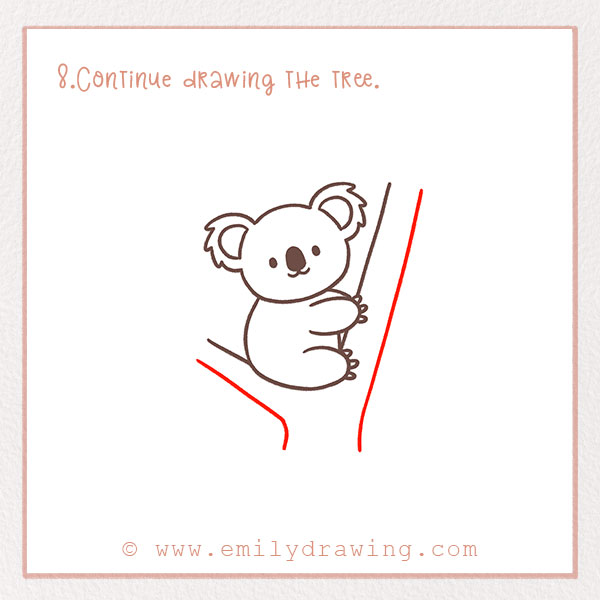 How to Draw a Koala - Step 8 – Continue drawing the tree.