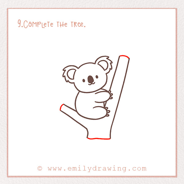 How to Draw a Koala - Step 9 – Complete the tree.