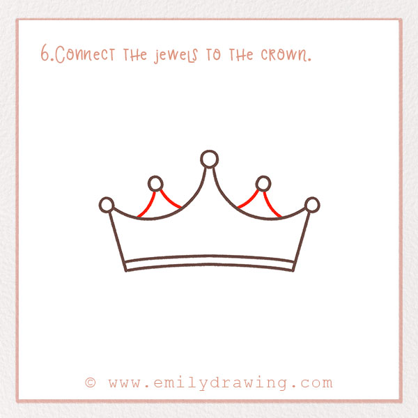 How to Draw a Crown - Step 6 - Connect the jewels to the crown.