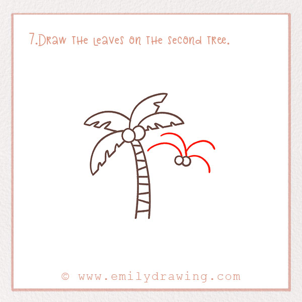 How to Draw a Palm Tree - Step 7 – Draw the leaves on the second tree.