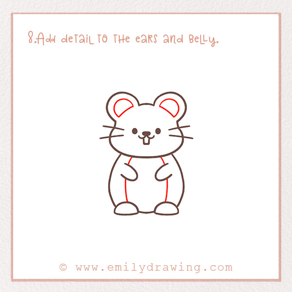 How to Draw a Mouse - Step 8 – Add detail to the ears and belly.