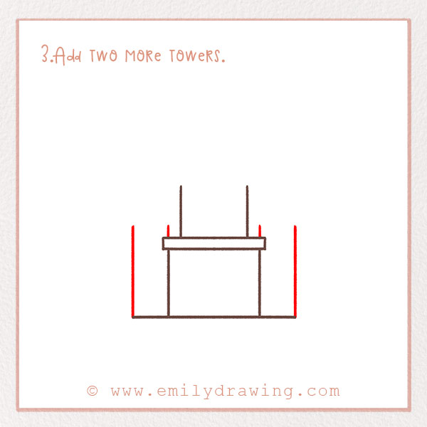 How to Draw a Castle - Step 3 – Add two more towers.