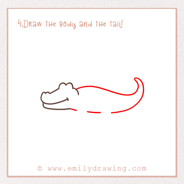 How to Draw an Alligator - Step 4 – Draw the body and the tail!