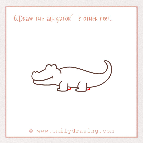 How to Draw an Alligator - Step 6 – Draw the alligator’s other feet.