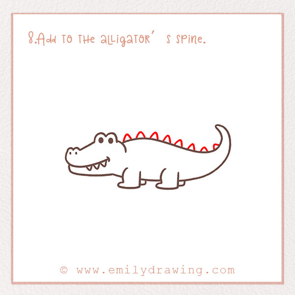 How to Draw an Alligator - Step 8 – Add to the alligator’s spine.