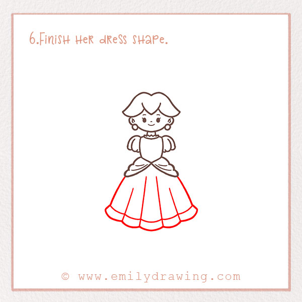 How to Draw Princess Peach - Step 6 – Finish her dress shape.