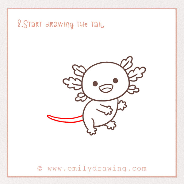 How to Draw an Axolotl - Step 8 – Start drawing the tail.