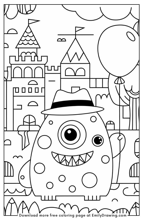 Free printable A cute monster holding a balloon coloring pages with PDF files for download and printing!