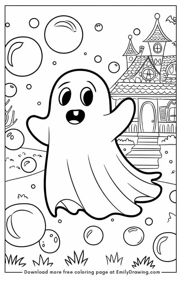 Free printable A ghost playing with bubbles coloring pages with PDF files for download and printing!